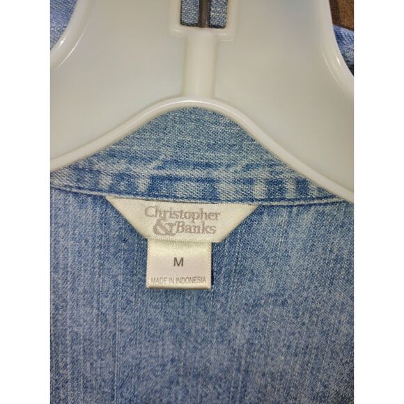 Christopher & Banks (M) Button Up Denim School Bus Embroidered Jean Jacket Shirt - Picture 3 of 11